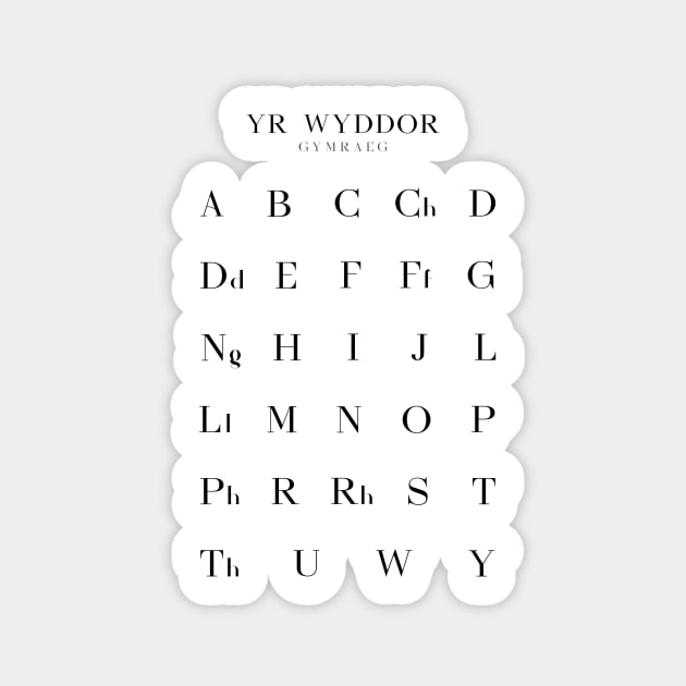 Welsh Alphabet Chart, Yr Wyddor Gymraeg Language Chart, White Sticker by typelab